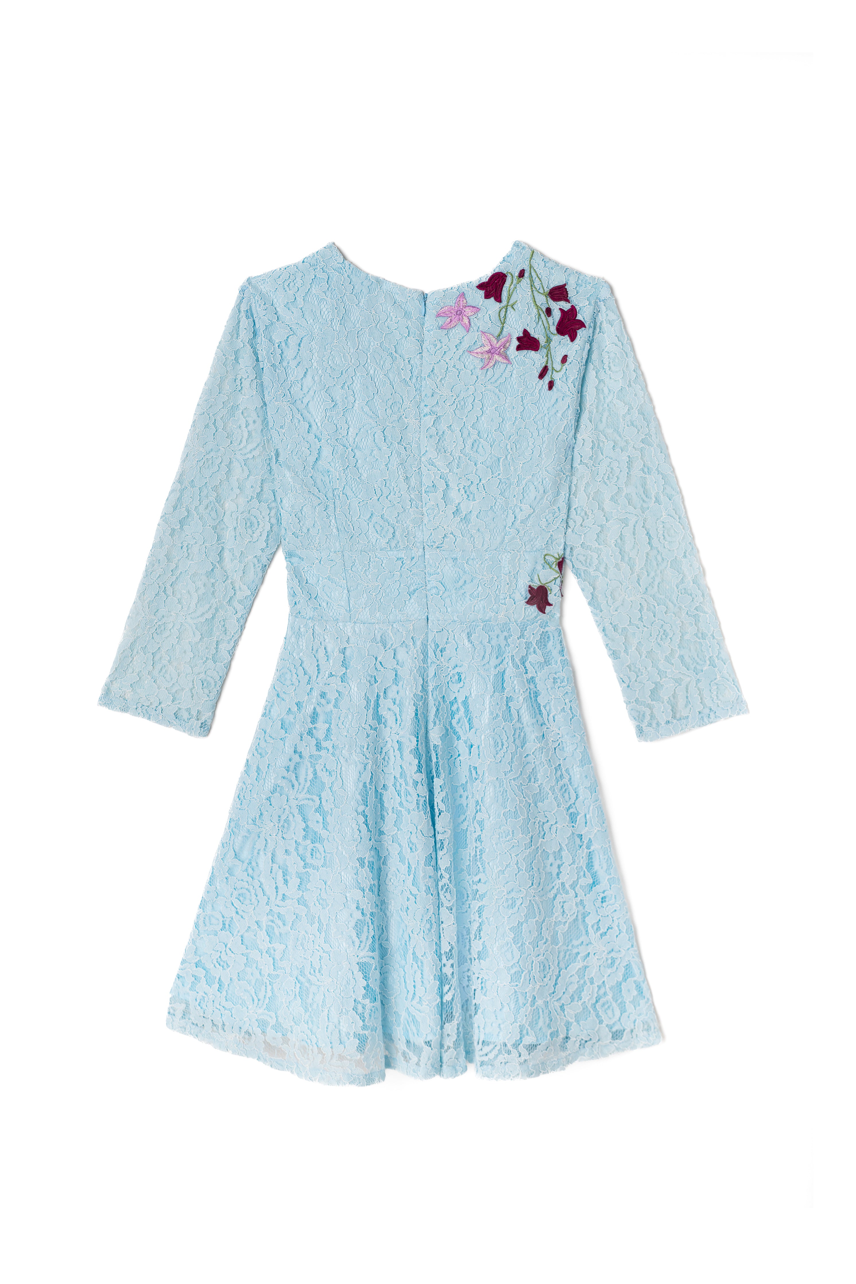 Blue Lace Dress with Embroidery