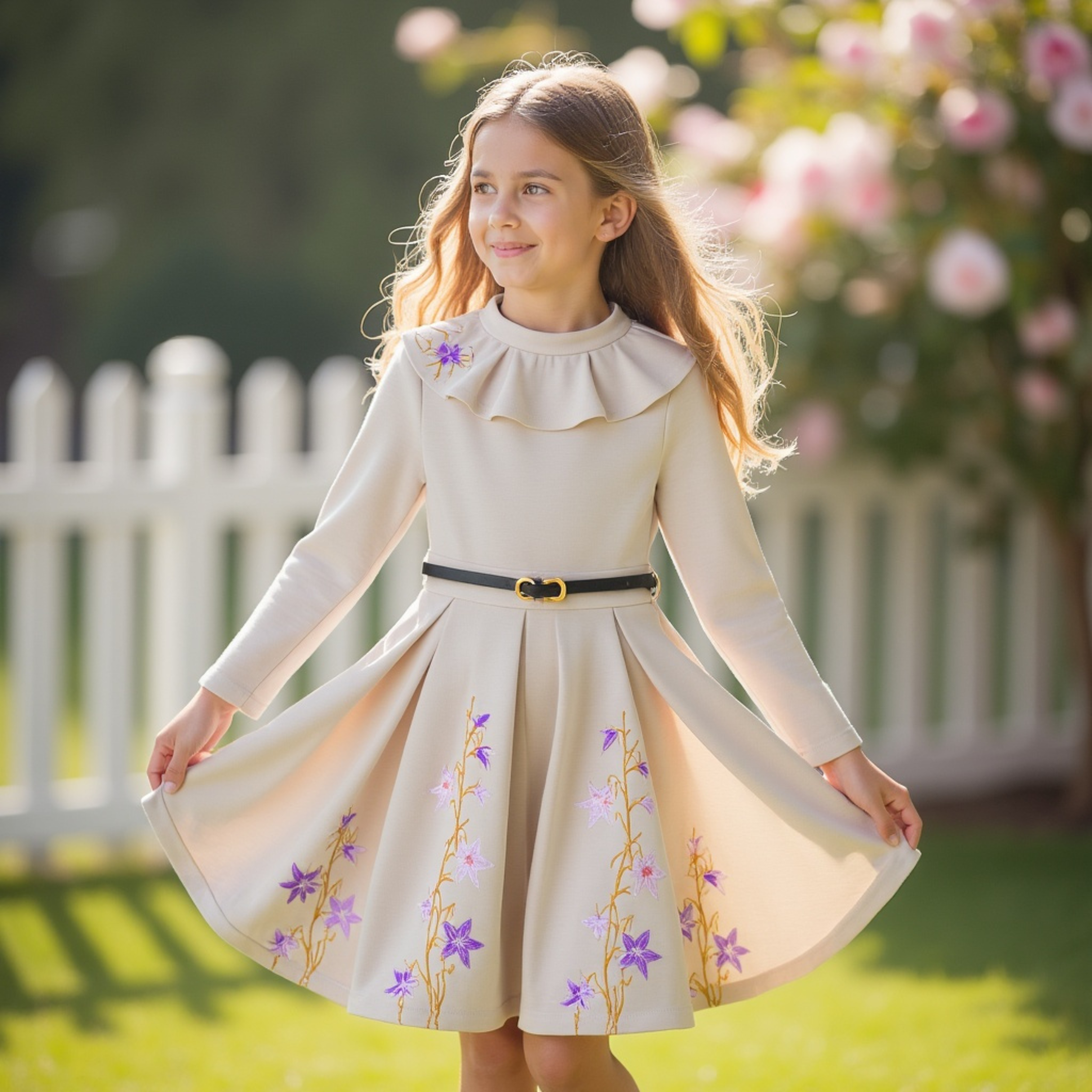 Nylon Dress with Belt & Embroidery
