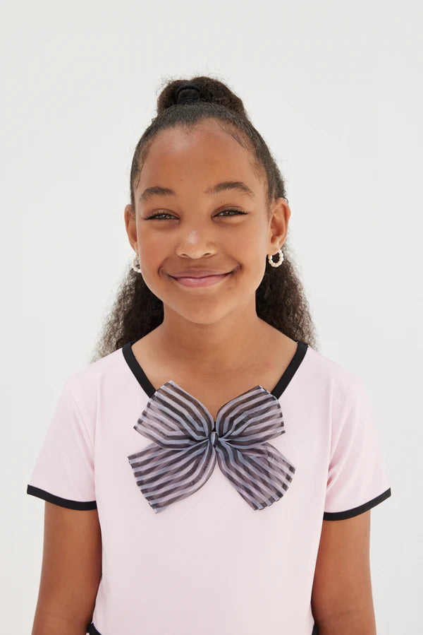 Girls' Chic Pink Bow Dress with Black Trim – Sasha+Z