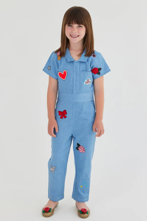 Blue Denim Embroidered Jumpsuit