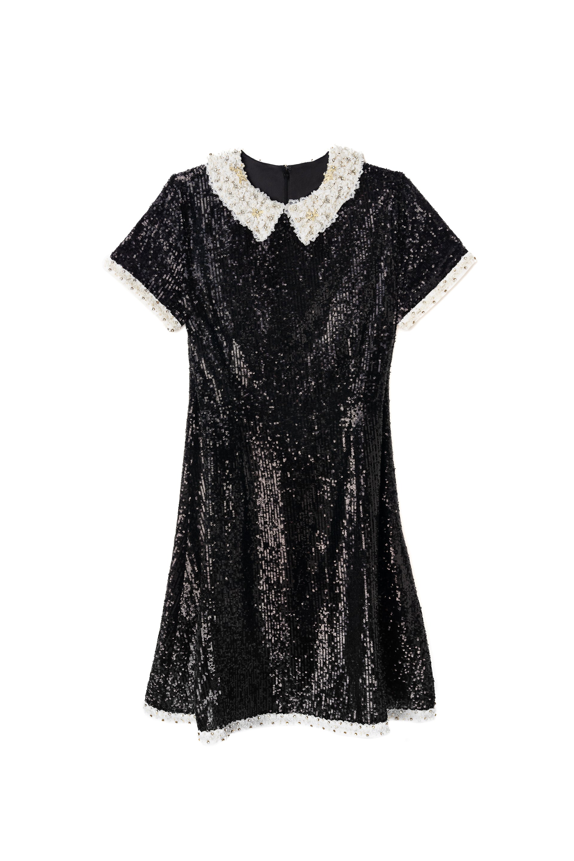 blue dress for baby girl Neo Gothic Black sequin Gown with white silk collar
