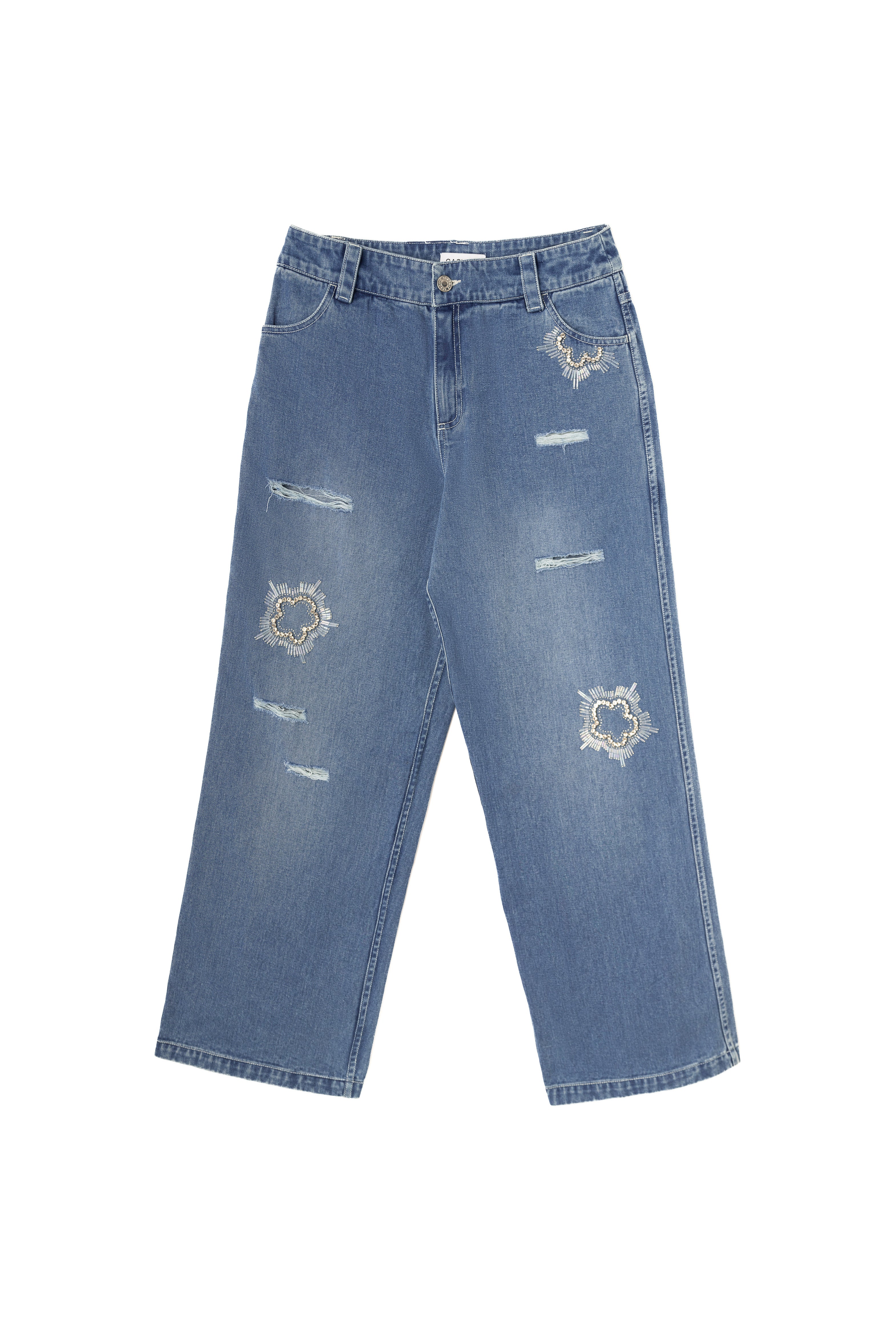 Stone Embossed & Distressed Denim Pant