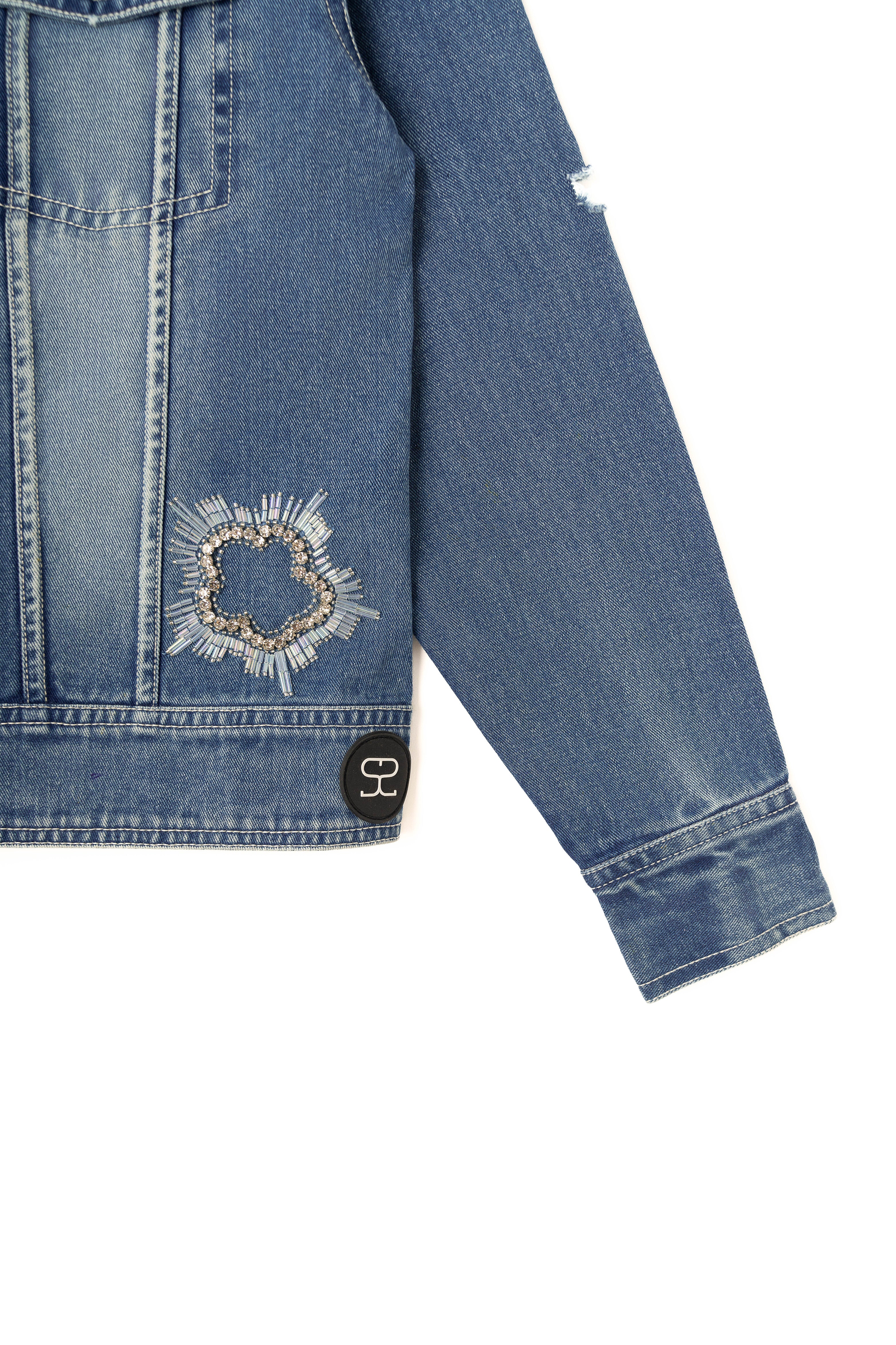 Stone Embossed & Distressed Denim Jacket