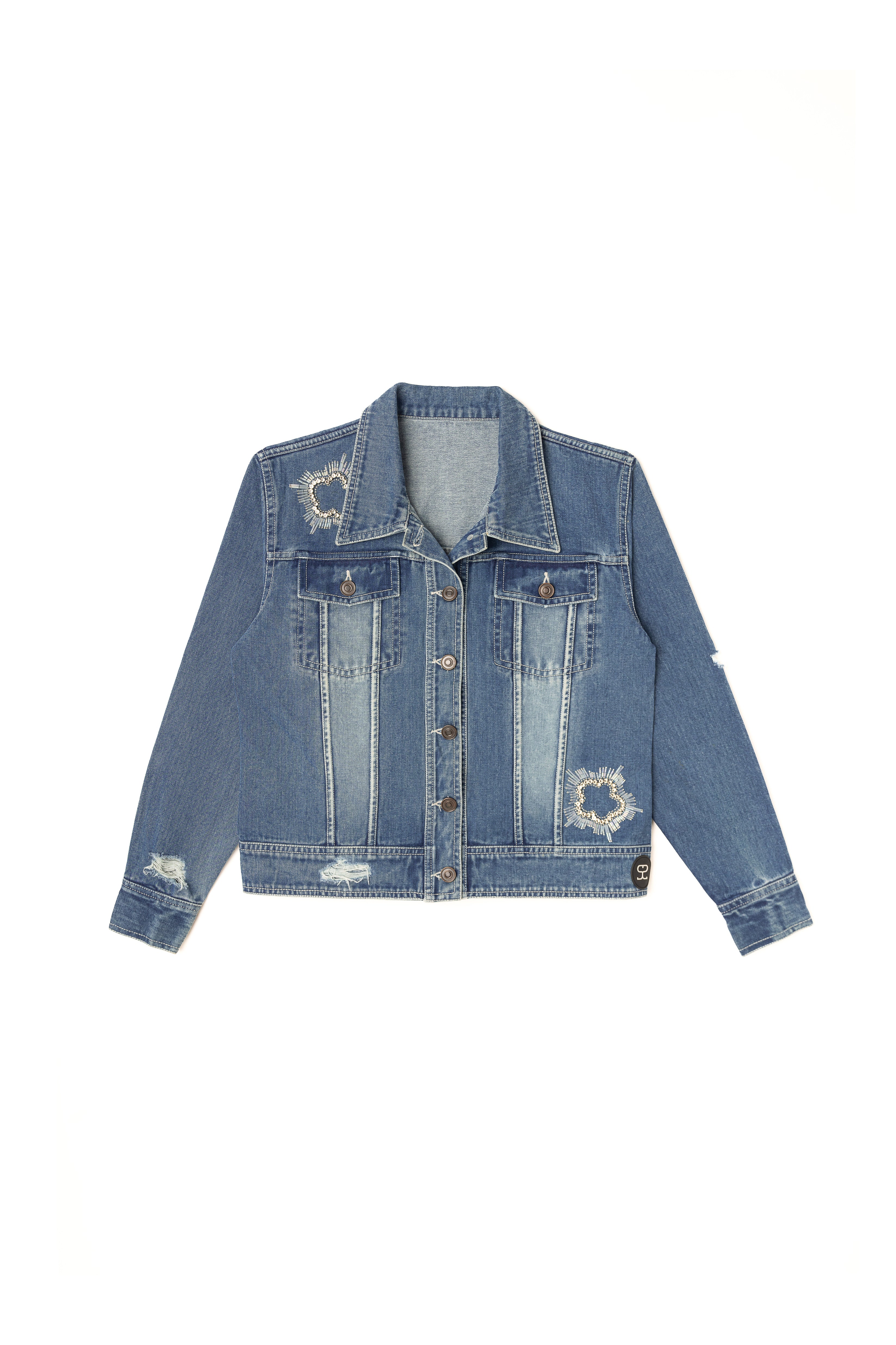 Stone Embossed & Distressed Denim Jacket