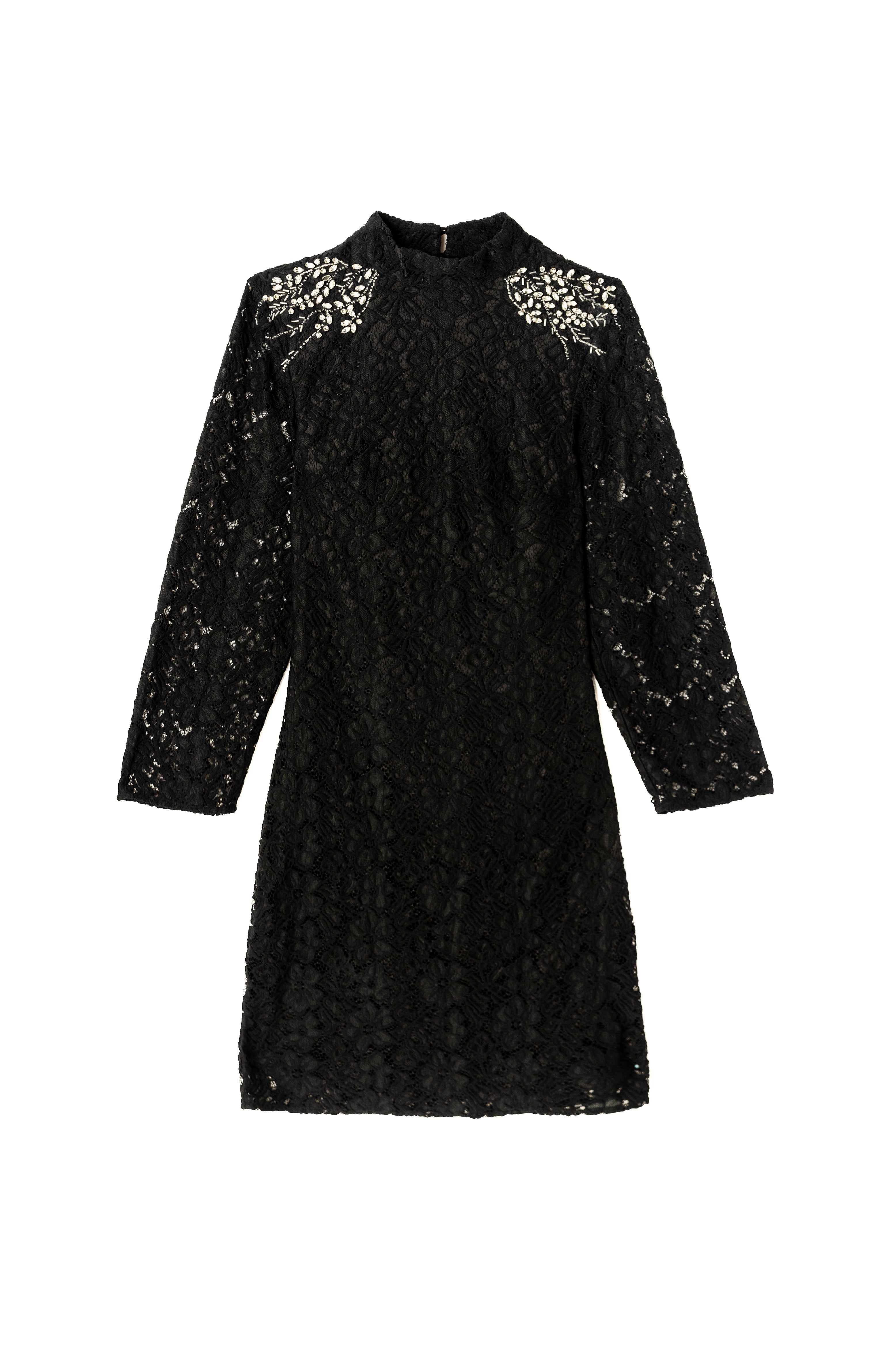 Black Lace Dress with Diamante Work