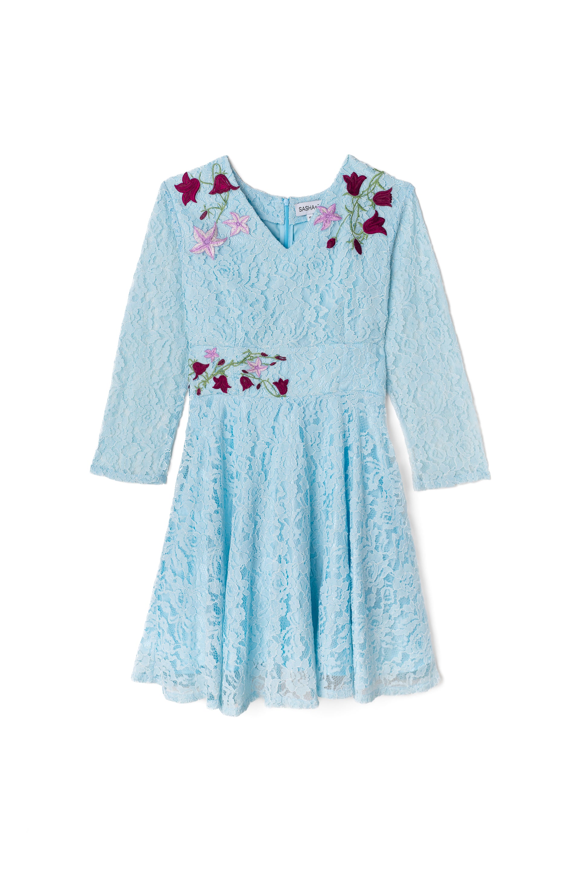 Blue Lace Dress with Embroidery S