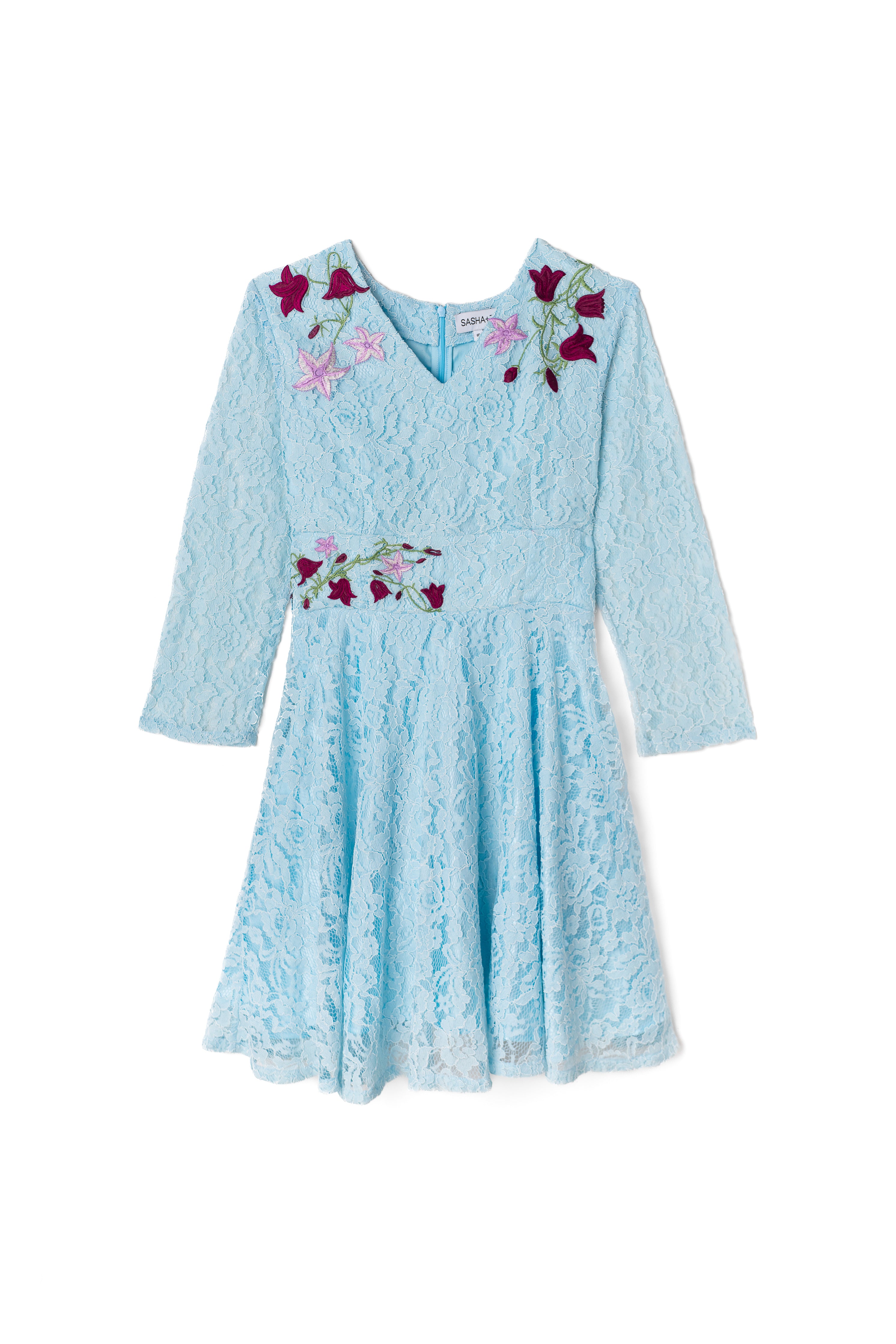 Blue Lace Dress with Embroidery