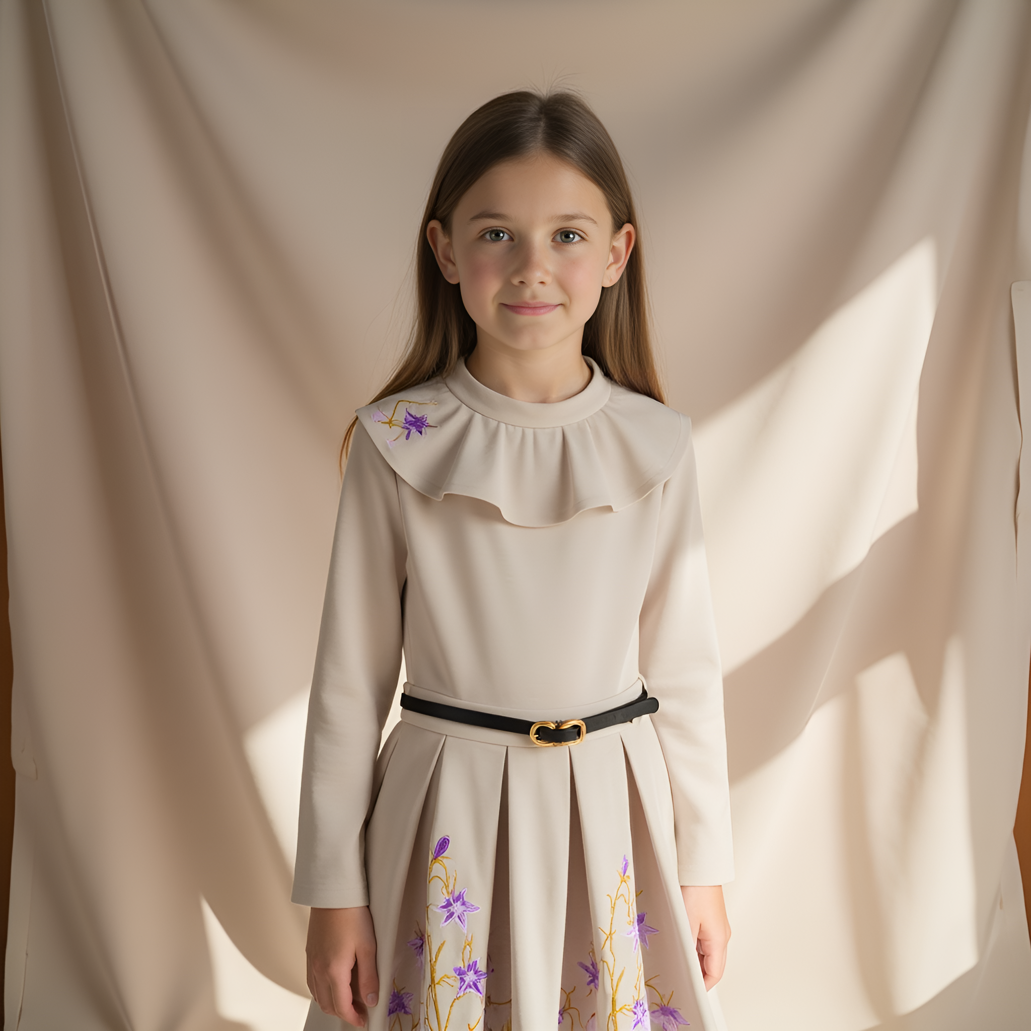 Nylon Dress with Belt & Embroidery