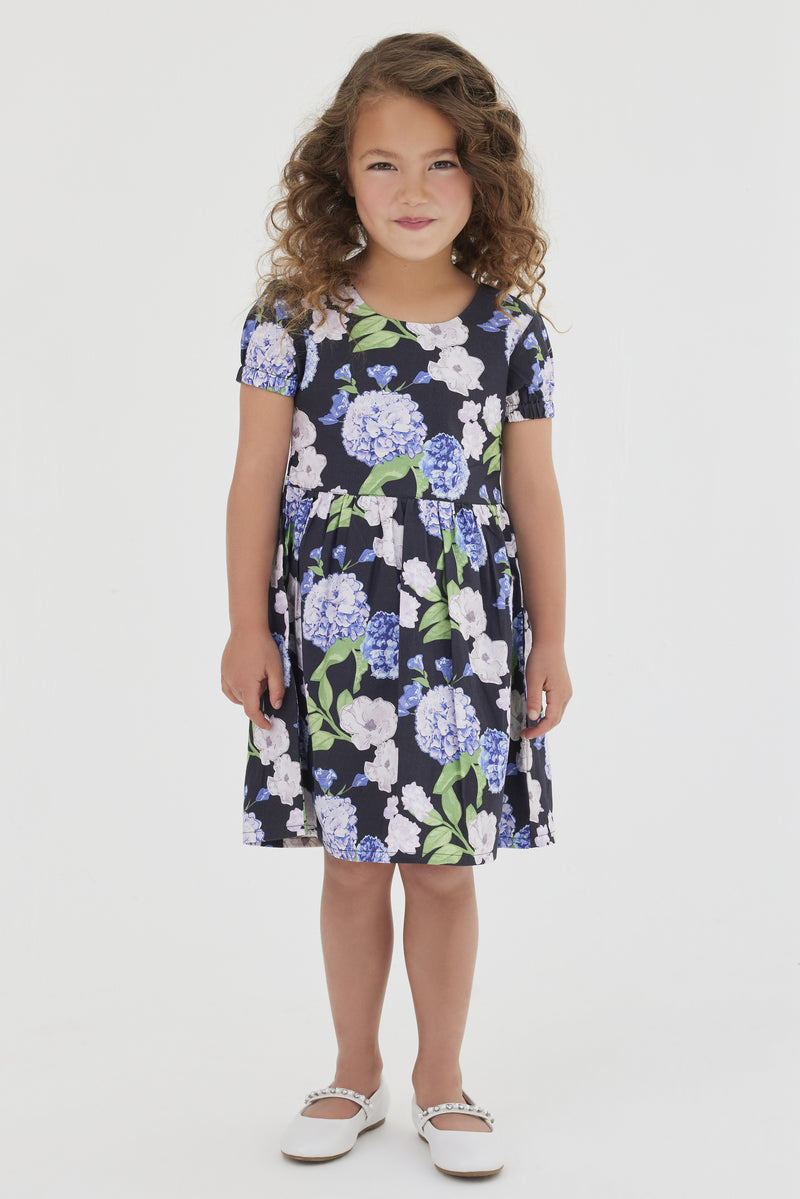 Hydrangea Printed Poplin Black Cotton Dress – Sasha+Z – SashaandZ