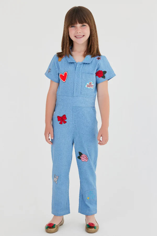 Blue Denim Embroidered Jumpsuit