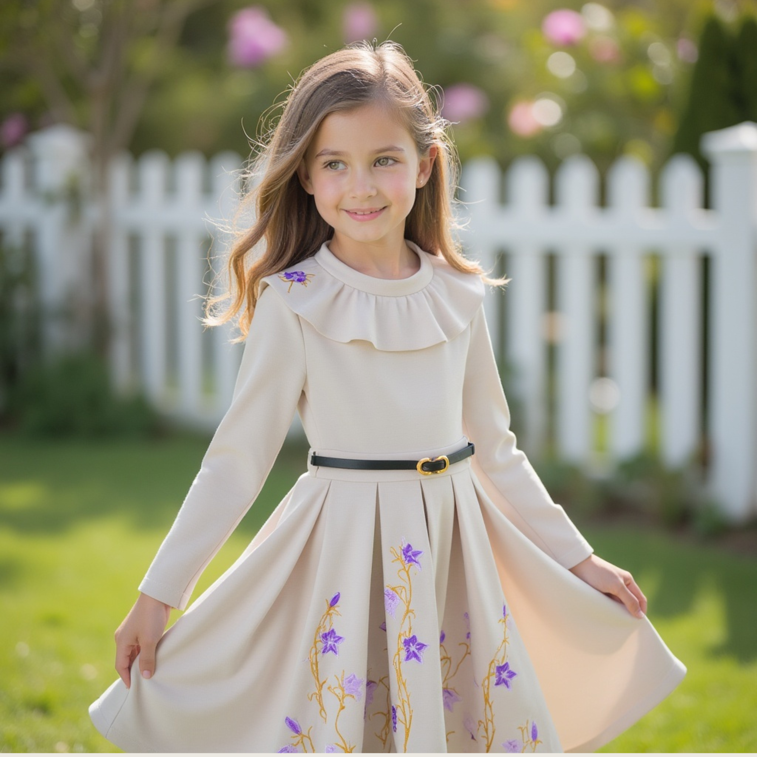 Nylon Dress with Belt & Embroidery